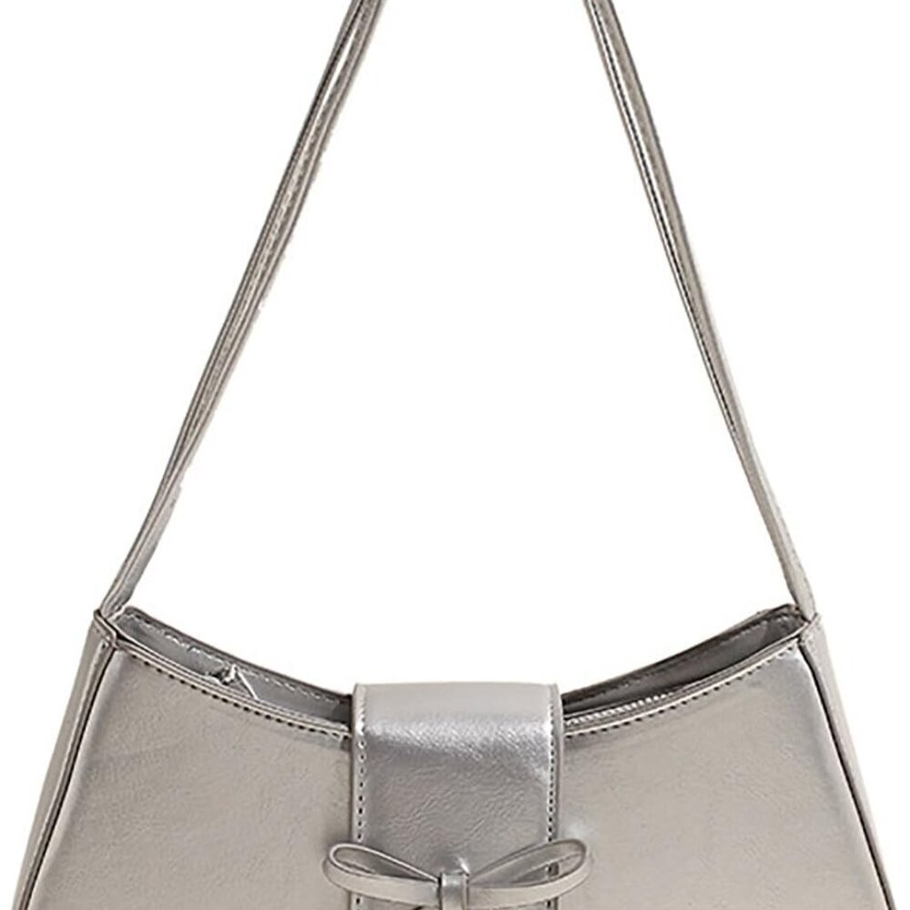 Women Shoulder Bag PU Leather Bow Trendy Hobo Purse Small Casual Night